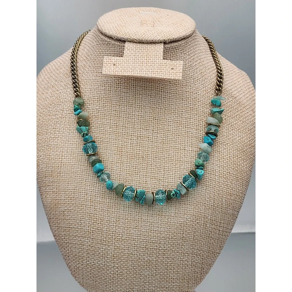Vtg KENNETH COLE REACTION Turquoise Crystal Stone  Beaded Necklace FREE $HIPPING